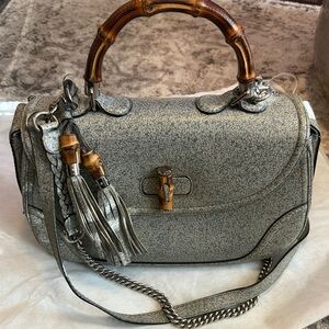Gucci Gray Handbag with Bamboo Handle